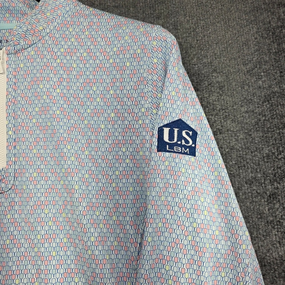 Peter Millar Mens Large Pickleball Print Print Quarter Zip Pullover UPF 50+ Blue - Picture 2 of 6